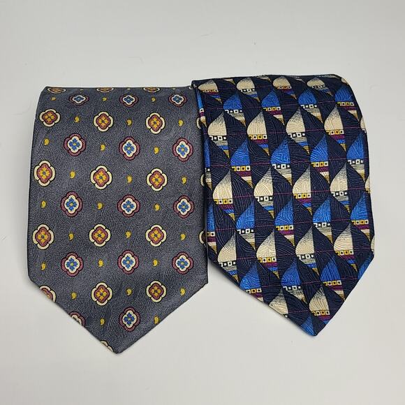 Giancarlo Collection Made in Italy 100% Silk Tie Lot Of 2 Blue Patterns - Picture 4 of 4